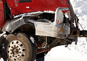 Closeup of wrecked front end semi